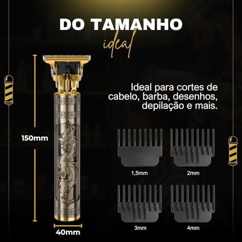 Máquina Profissional de Cortar Cabelo, Barba e Pezinho Sem Fio, Recarregável, Acabamento Preciso, 4