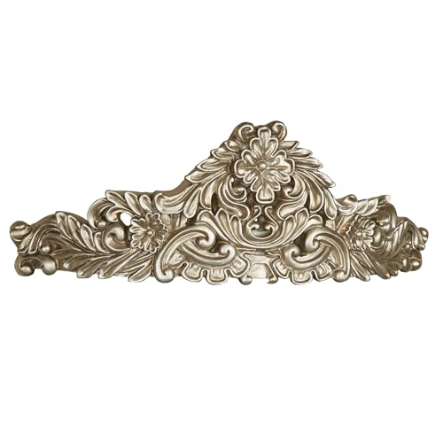 Parklynn Traditional Wall Teester | Metallic Platinum Tones | Royal Resin Bed Crown Creates a Lavish Canopy with your Window Curtain Panels or Sheer Drapery | Classic Scrollwork and Medallion Design