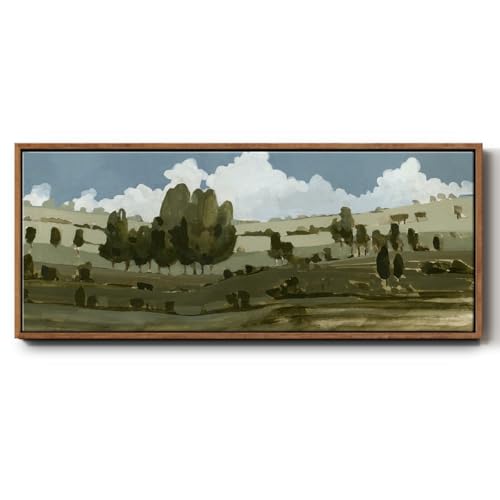 Renditions Gallery Floater Framed Canvas Home Decor Rolling Green Verdant Summer Painting & Prints Wall Hanging for Bedroom Office Lobby Lounge - 24"X60" WALNUT Frame GAL039