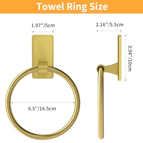 Image of Adhesive Towel Ring, SUS304 Stainless Steel Bathroom Towel Holder, One Piece Disigned Towel Racks for Bathroom, No Drill, Gold
