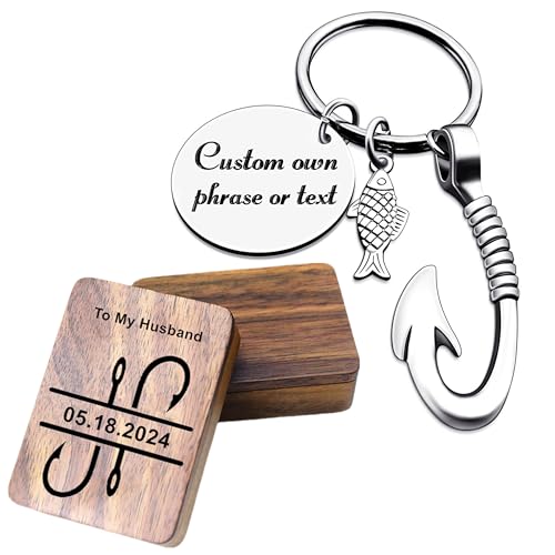 Kooer Fishing Lure Hook Key Chain Personalized Fishhook Keyring Fishman for Men Father Dad Husband