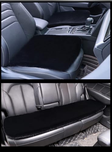 WYFZ 3 Pcs Winter Warm Car Seat Covers for 2021-2025 VW T7 VW T7 California, Soft Fluffy Faux Fur Non-Slip Front Back Seat Covers Fuzzy Driving Winter Accessories,Black