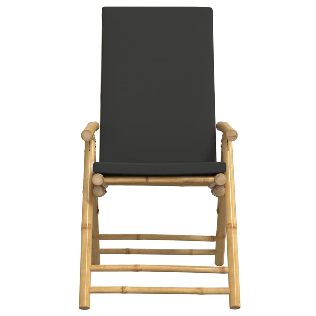 Set bistrot pieghevole con cuscini 3 pezzi bambù grigio scuro set di mobili da tavolo e sedie, per terrazza, tipo bistrot, piccoli balconi, terrazze