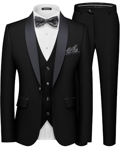 MAGE MALE Men's Slim Fit 3 Piece Suit Solid Shawl Lapel Blazer Ja...