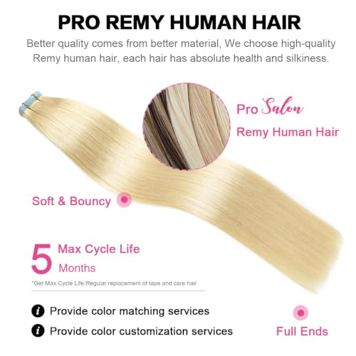 Image of SUYYA Tape In Hair Extensions Human Hair 16 Inch #613 Bleach Blonde
