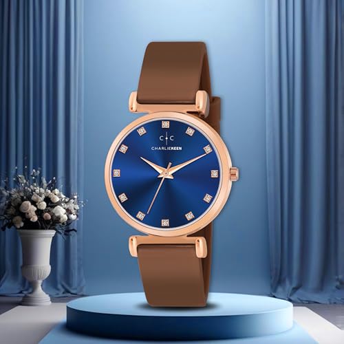 Image of CHARLIEKEEN Women's Luxury Watch, Rose Gold Case, Silicone Band, Crystal Markers