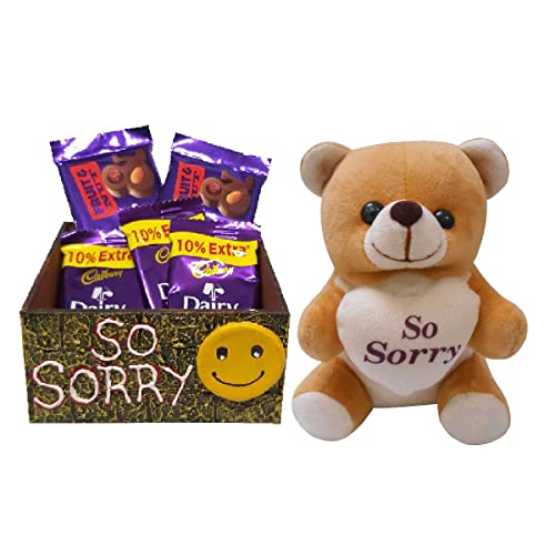 Saugat Traders Sorry Gift for Girlfriend - Handmade Box with 5 Chocolates with Teddy Bear-Apology Gifts-Sorry Chocolate Gifts