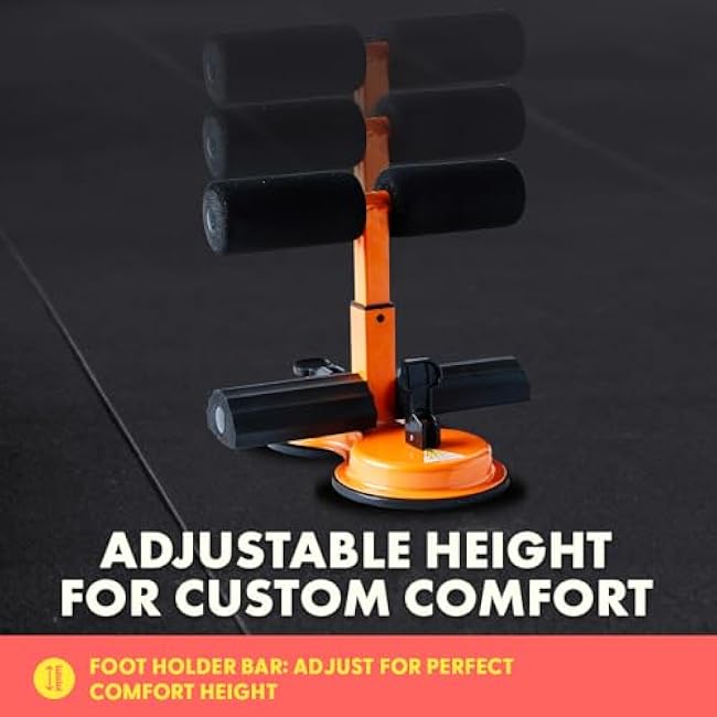 SQUATZ Portable Sit Up Bar Floor Holder with 2 Strong Suction Cups for Abs, Pull Up Bar, Sticky Pad, Adjustable Foot Holder for Thigh, Workout for Office Home Gym for Men and Women, Support 661 lbs