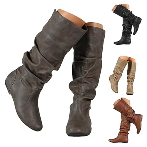 Knee High Boots Women 2025 Women's Slouchy Tall Boot Comfortable Round Toe Riding Combat Booties Fashion for Fall Winter Wear