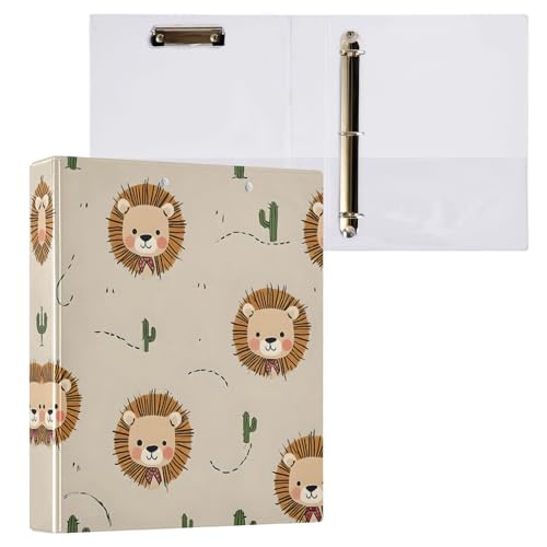 リングファイル ルーズリーフ バインダー a4 ライオン しし ベージュ Dリング 3穴 200枚収納 クリップ&収納ポケット付き 書類整理 事務用品