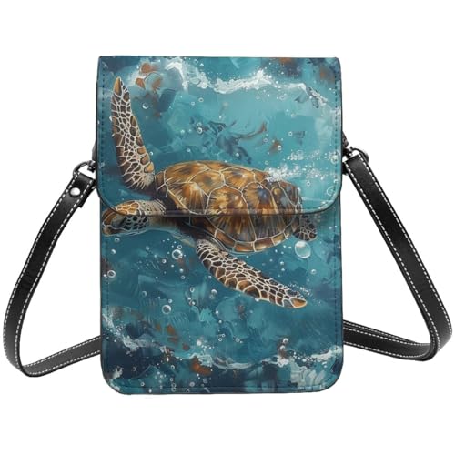 Sea turtle water ocean blue crossbody cell phone purse for womens lightweight small soft leather fashion travel wallet with adjustable strap2