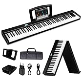 TERENCE Folding Piano Keyboard 88-key Semi-weighted Keyboard 1800mAh Battery 10W Speaker Foldable Portable Piano Suitable for Professional&Beginner, Bluetooth and MIDI Interface