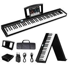 Foldable Digital Piano: The foldable piano features an innovative folding design with precise mechanical design that creates a sleek, durable, and sturdy stance. It also features a built-in rechargeable battery that, after a full charge, can last a s...