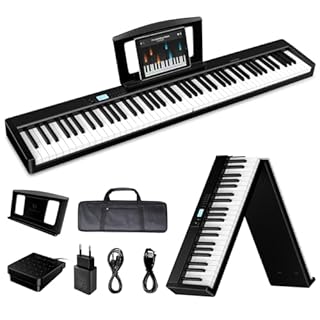 TERENCE Folding Piano Keyboard 88-key Semi-weighted Keyboard 1800mAh Battery 10W Speaker Foldable Portable Piano Suitable for Professional&Beginner, Bluetooth and MIDI Interface