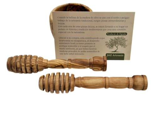 - Juego de 2 - Cuchara para miel en madera de olivo natural. Cuchara miel y mermelada. 15CM. cucharilla de miel en madera de olivo natural,regalo original y saludable para amantes de la miel