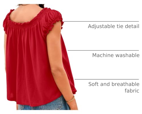 Image of Tankaneo Women Summer Tie Front Tank Tops Cap Sleeve Pleated Babydoll Tops Casual Loose Fit Going Out Flowy Shirt