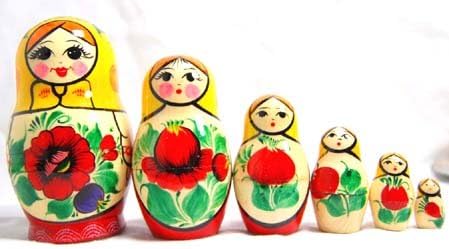 Golden Cockerel Nesting Doll with Yellow Scarf 6pc./5"