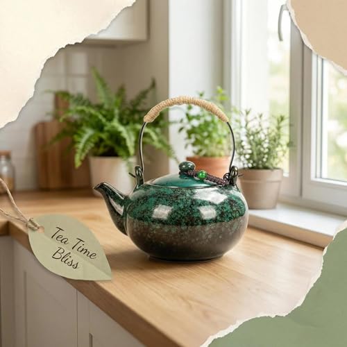 Image of Japanese Teapot with Infuser Ceramic Tea Pot with Removable Stainless Steel Filter for Loose Tea 25 OZ /750ml for Office Home Men Women as Gift Pine Green