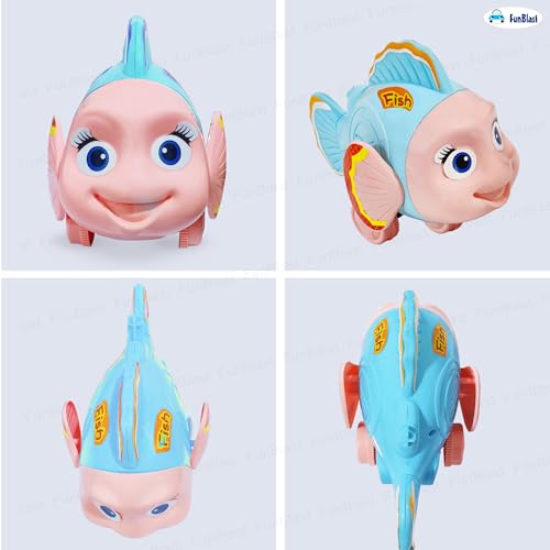 Image of FunBlast Pull Along Fish Toy for Kids - Push & Go Walking Toy, Early Learning Crawling Toys for Toddlers, Colorful Pull Toys for Boys & Girls (Multicolor) (Blue)