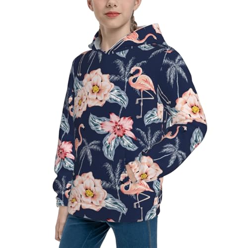 Flamingo and Palm Trees Kid Hoodies Boys Sweatshirts Girls Pullover with Pocket2