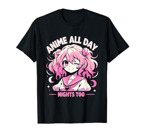 Anime All Day Nights Too Cute Pink-Haired Character T-Shirt