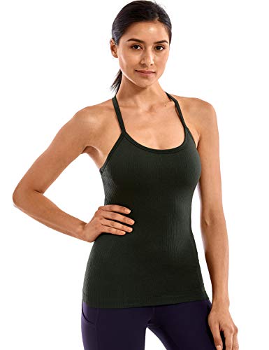CRZ YOGA Seamless Workout Tank Tops for Women Racerback Athletic Camisole Sports Shirts with Built in Bra Dark Olive XX-Small