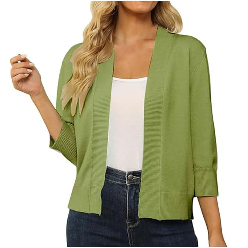 Women's Cropped Cardigan Tops 3/4 Sleeves Dressy Casual Shirts Shawls Fashion Solid Color Lightweight Blouse Top