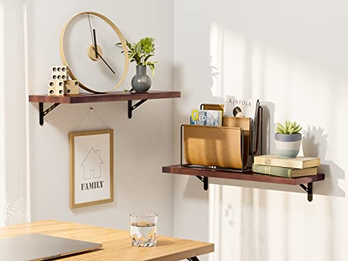 Superjare 23.6 X 7.9In Floating Shelves, Set Of 2, Wall Mounted Shelves For Storage, Hanging Book Shelves With Brackets For Bedroom/Living Room/Kitchen/Office/Bathroom - Cherry Walnut #TOP1
