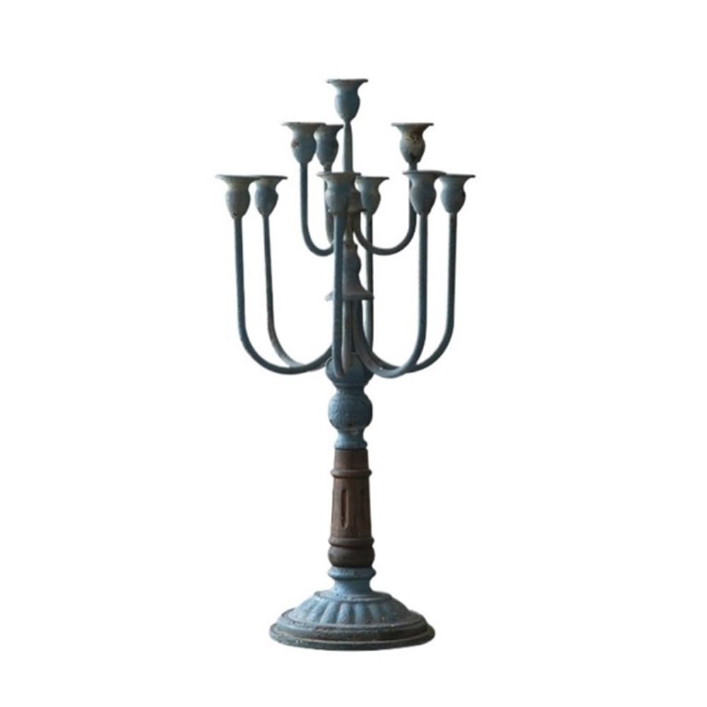 Candle Holder Retro Old Iron Candlestick Ornaments Flower Shop Wedding Western Restaurant Christmas Decoration Props(Blue)