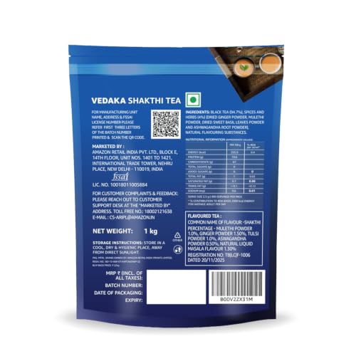 Image of Amazon Brand - Vedaka Shakthi Tea 1 Kg | Strong Assam Tea Powder | Bold Kadak Taste | No Artificial Flavours | Daily Use Chai