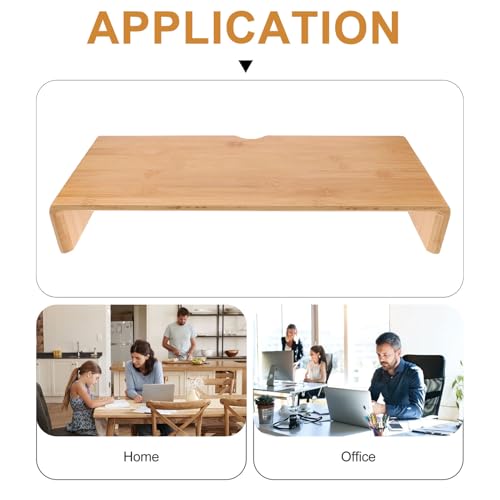 Support d'écran ordinateur portable bambou réhausseur ergonomique et étagère rangement bureau - 4