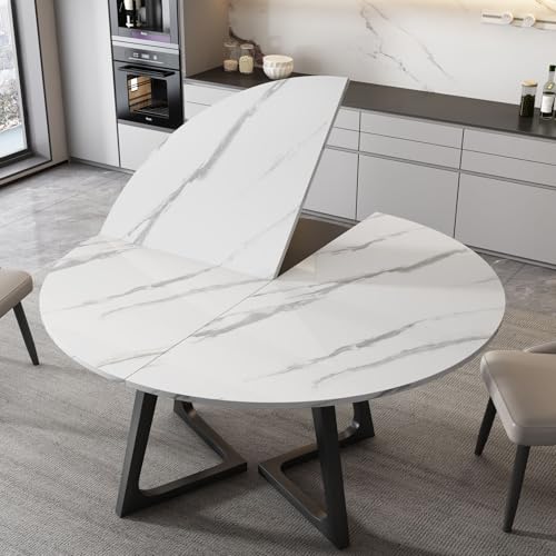 Grande70.8 pulgadas Mesa de comedor redonda plegable, madera resistente, 4 piezas, diseño para el hogar, cocina y fiestas, asientos, 1020 personas, elegante, acabado blanco