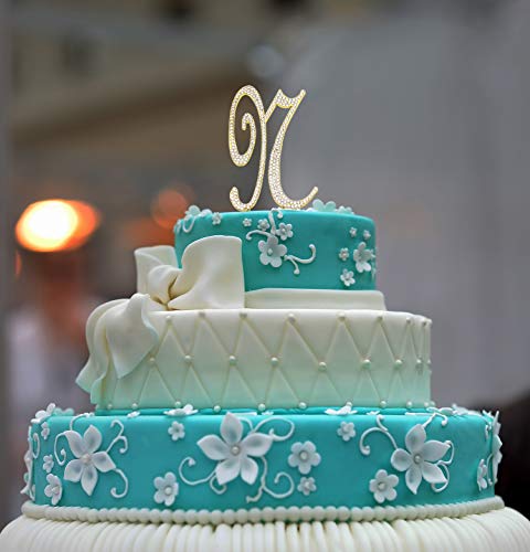 Sparkly Rhinestone N Letter Cake Topper - 4.62" Gold Colored N Monogram Letter For Birthday, Wedding, Anniversary And Personalized Cakes – Elegant Decoration For Any Occasion - Letter N #TOP4