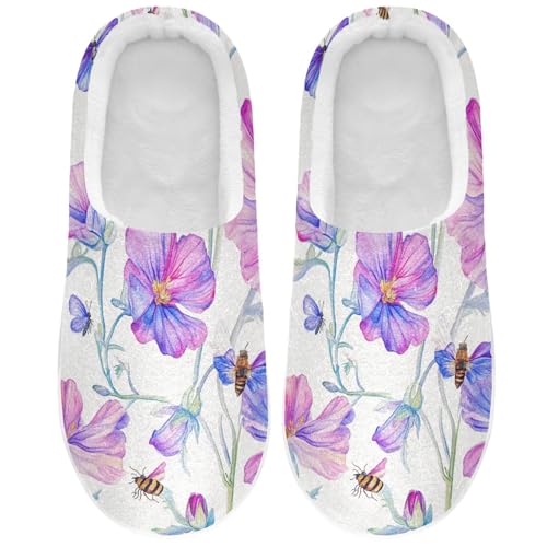 JUNZAN Art Geranium White Womens Cotton Slippers Breathable Memory Foam Hotel Slippers for Bedroom Birthday Presents 6-7