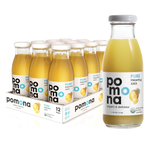 Image of Pomona Organic Juices Pure Pineapple Juice, 8.4 Ounce Bottle (Pack of 12), Cold Pressed Organic Juice, Non-GMO, No Sugar Added, Not from Concentrate, Gluten Free, Kosher Certified, Preservative Free