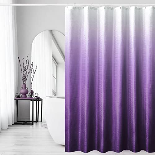 purple shower curtains fabric - Gibelle Purple Shower Curtain, Waffle Weave Ombre Fabric Shower Curtain Purple Bathroom Decor Accessories Set with Hooks, Water Repellent and Machine Washable, 72 x 72