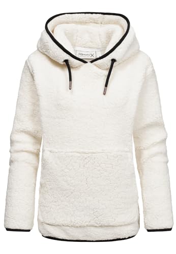 REPUBLIX Damen Teddy Kapuzenpullover Sweatjacke Plüsch Hoodie Pullover Jacke RD-010 Cremeweiß S