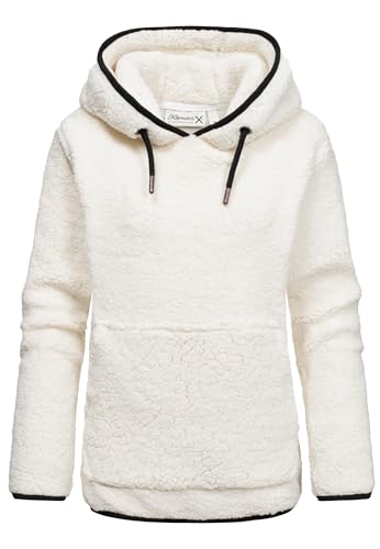 REPUBLIX Damen Teddy Kapuzenpullover Sweatjacke Plüsch Hoodie Pullover Jacke RD-010 Cremeweiß M