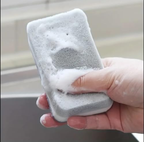 Image of PKI Smart Essentials Dual-Sided Grey Cellulose Sponge with Gentle Scouring Pad - Multi-Purpose for Kitchen, Commercial, and Outdoor Cleaning (Set of 6)