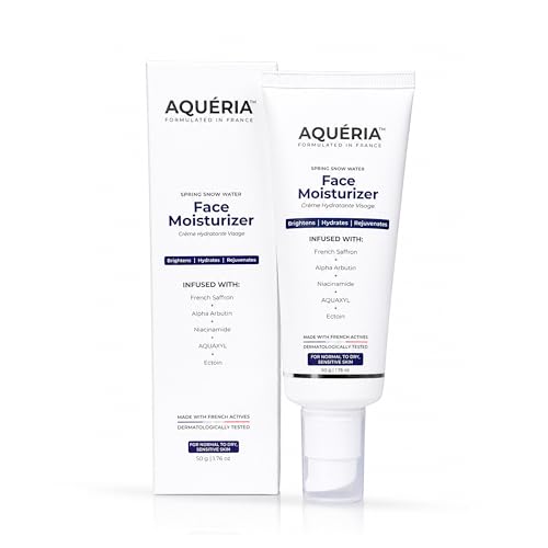 Aqueria Brightening French Moisturizer for Barrier Repair with 3% Niacinamide for Fading Dark Spots | Alpha Arbutin for Visible Brightness | Glutathione for Brightening and Barrier Repair | Brightens, Fades Blemishes, Improves Skin Tone | Dermatologist Tested | All Skin Types | Women & Men | Moisturizer For Face | Barrier Repair Cream | Long Lasting Hydration | Non-Comedogenic | 50g