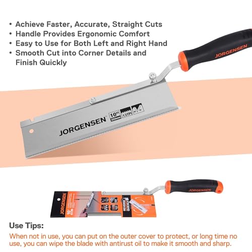 JORGENSEN 10\" Dovetail Reversible Saw, Professional Cutting Jamb Saw, 13TPI Double Ground Teeth Flush Cut Saw Spring Loaded Design Cranked Soft Handle, Shorten Door Frame, Tile Installation and Prep - Thumbnail 7