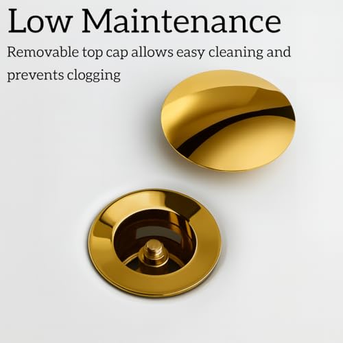 Image of BASSINO Premium 5 Inch Brass Waste Coupling /Washbasin Drainer /Rust-Proof Pop-Up for Basin /Drain Stopper for Tabletop, Wall-Mount & Pedestal Wash Basins(Glossy-Golden)
