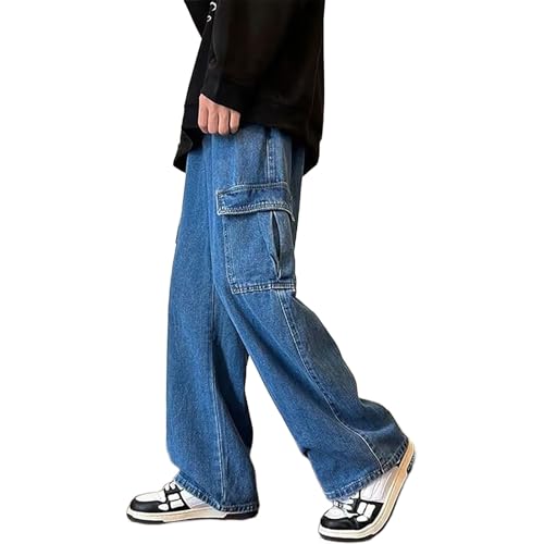 Jeans casual da uomo, pantaloni cargo baggy Y2K, a vita alta, gamba larga, in denim vintage, jeans hip-hop, pantaloni in denim lavabili in acqua, baggy, streetwear, gamba dritta piatta, in cotone