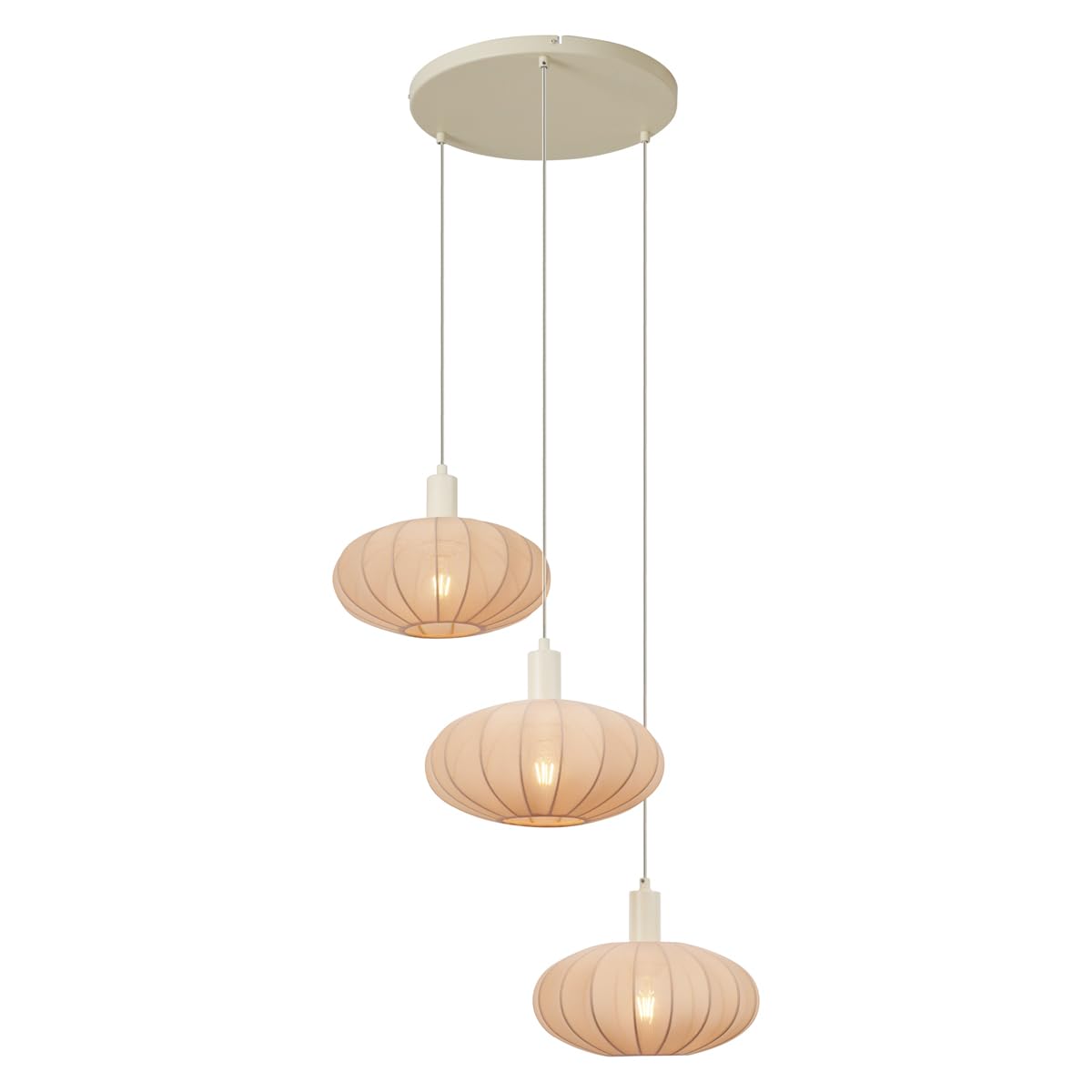 Qazqa Esstisch Japandi Pendelleuchte, Pendellampe - Bida - Beige, Rund, 3-flammig, 68cm, Ideal als Esszimmerlampe