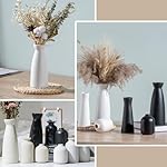 3er Boho Vase Set,Keramik Vasen Modern Vasen Deko,Schwarze Vase Blumenvase,Kleine Vasen Für Pampasgras Blume,FürWohnzimmer Tisch Fensterbank Deko (Weiß-B) – Bild 4