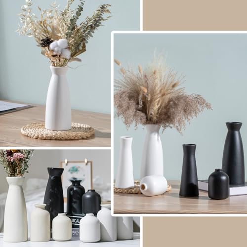 3er Boho Vase Set,Keramik Vasen Modern Vasen Deko,Schwarze Vase Blumenvase,Kleine Vasen Für Pampasgras Blume,FürWohnzimmer Tisch Fensterbank Deko (Weiß-B) – Bild 5