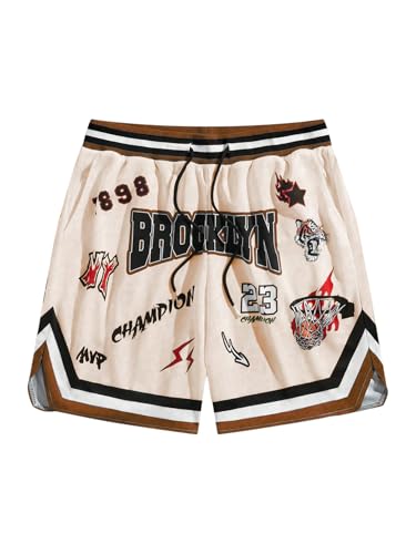 Men's Y2K Graphic Basketball Shorts Striped Trim Drawstring Waist Workout Drippy Shorts - Main Image