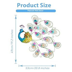 HOBYLUBY Metal Wall Art Decor, 20'' W x 19'' H Peacock Wall Hanging Decor & Wall Sculpture, Large Wall Decor for Patio, Fence, Garden, Home Decor (Blue) HOBYLUBY Metal Wall Art Decor 20 W x 19 H Peacock Wall Hanging Decor Wall Sculpture Large Wall Decor for Patio Fence Garden Home Decor Blue