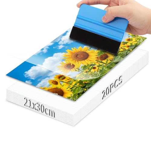 Mbsomnus 20 Piezas Láminas de Plastificar Autoadhesivas A4 Trasparente con Espatula Láminas para Plastificar 30x21.3cm para Fotos Tarjetas de Visita Sin Necesidad de Máquina