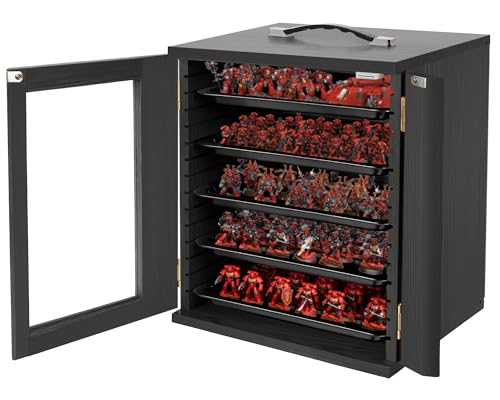 Image of Miniature Storage Case for Collectibles, Miniature Display Cases with Magnetic Door and 6 Trays, Clear View Miniatures Transport Case (Black)